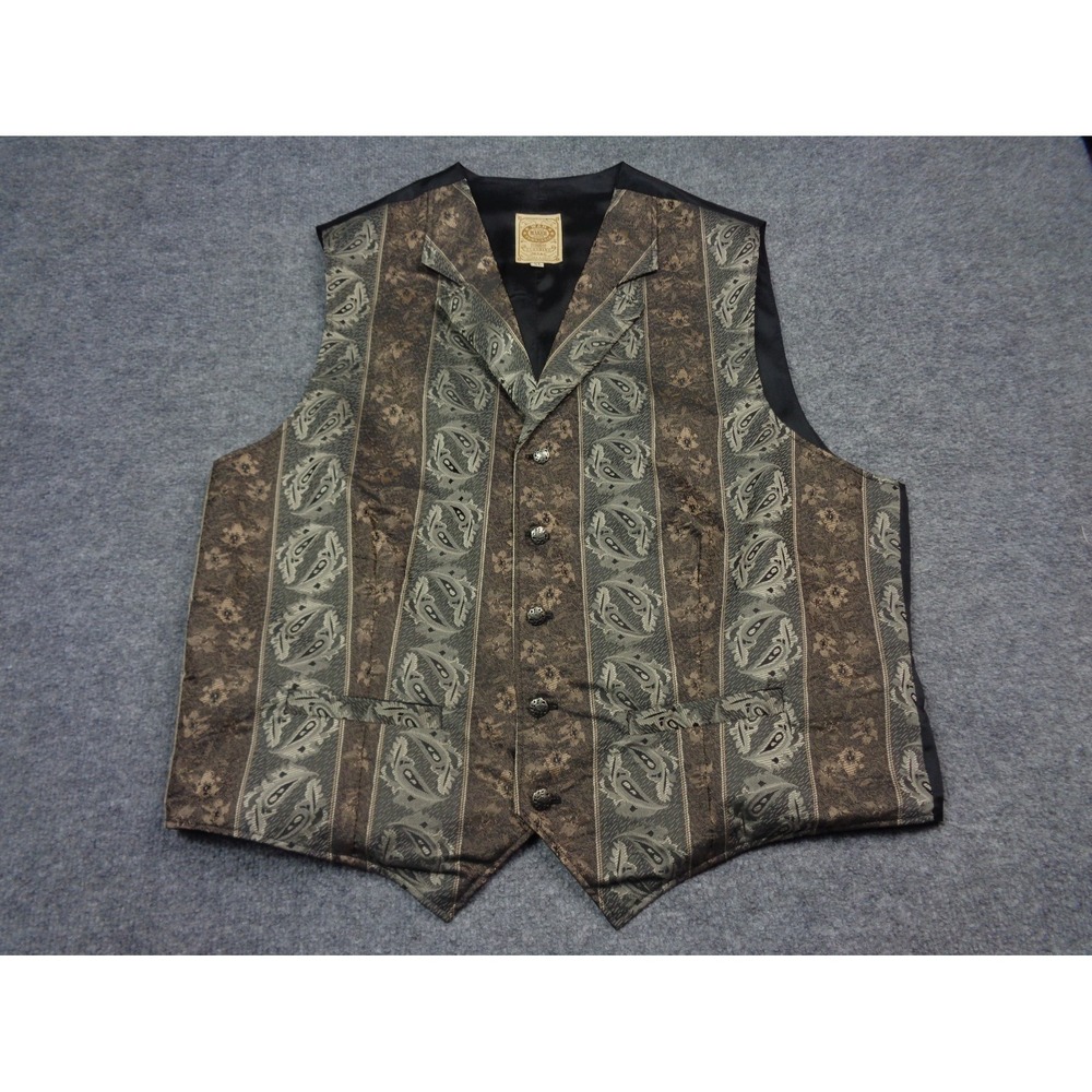 Wah Maker Vest Men XL Floral Western Frontier Clothing USA‎ Cowboy Pockets